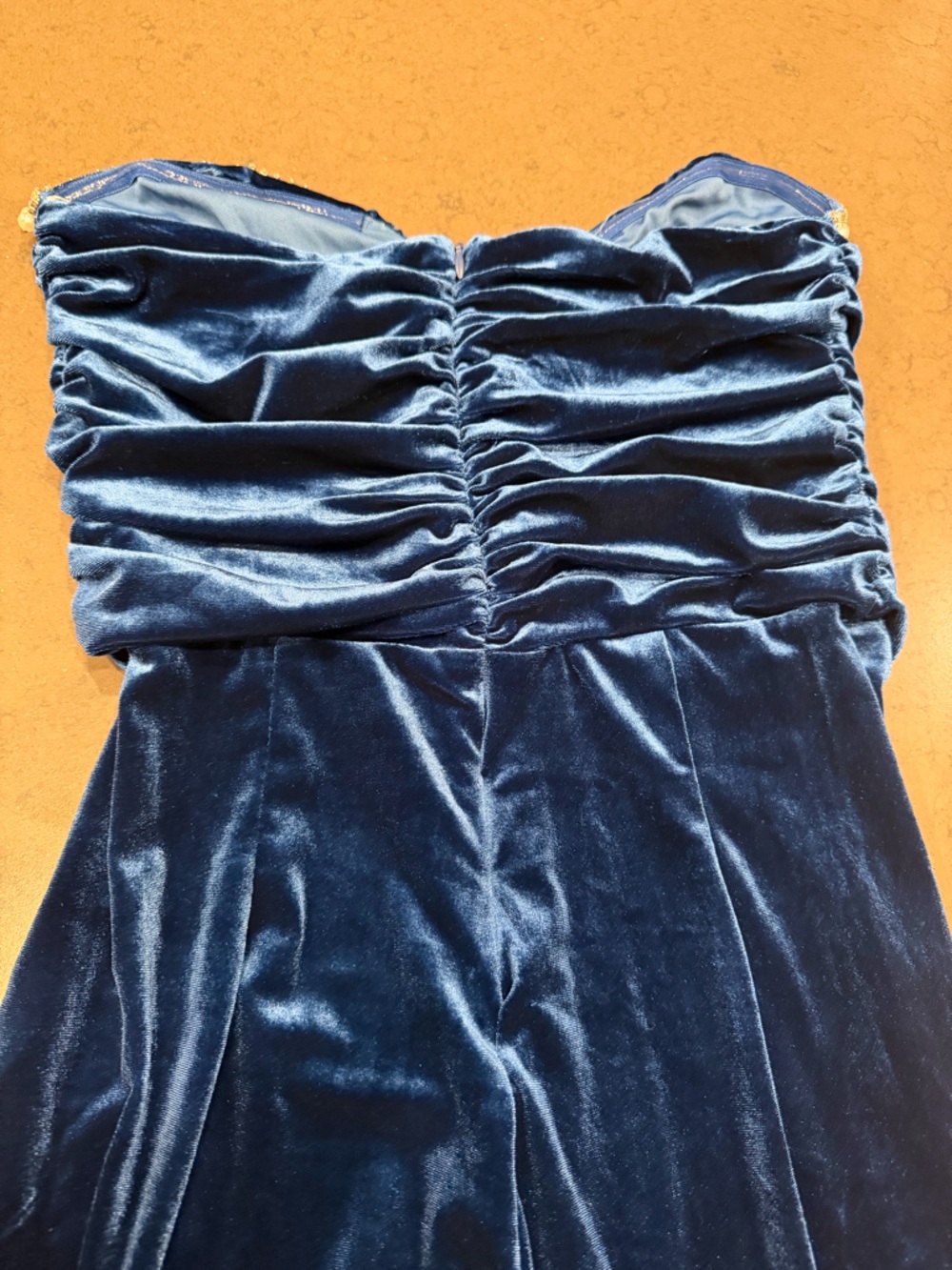 Lulu’s Fabulous Instinct Dark Blue Velvet Pearl Strapless Jumpsuit Sz: M - Picture 11 of 14